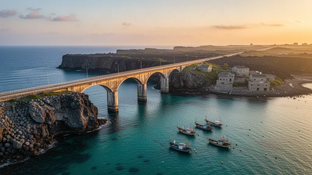 Le Grand Pont de Penghu enjambant une mer turquoise à l'heure dorée à Penghu, à Taïwan