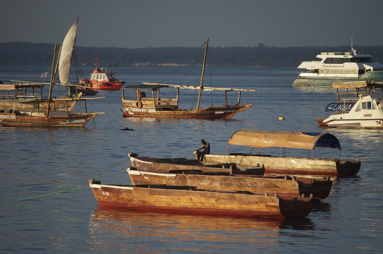 liman, gün batımı, doğa, tanzanya, dhow tekneleri