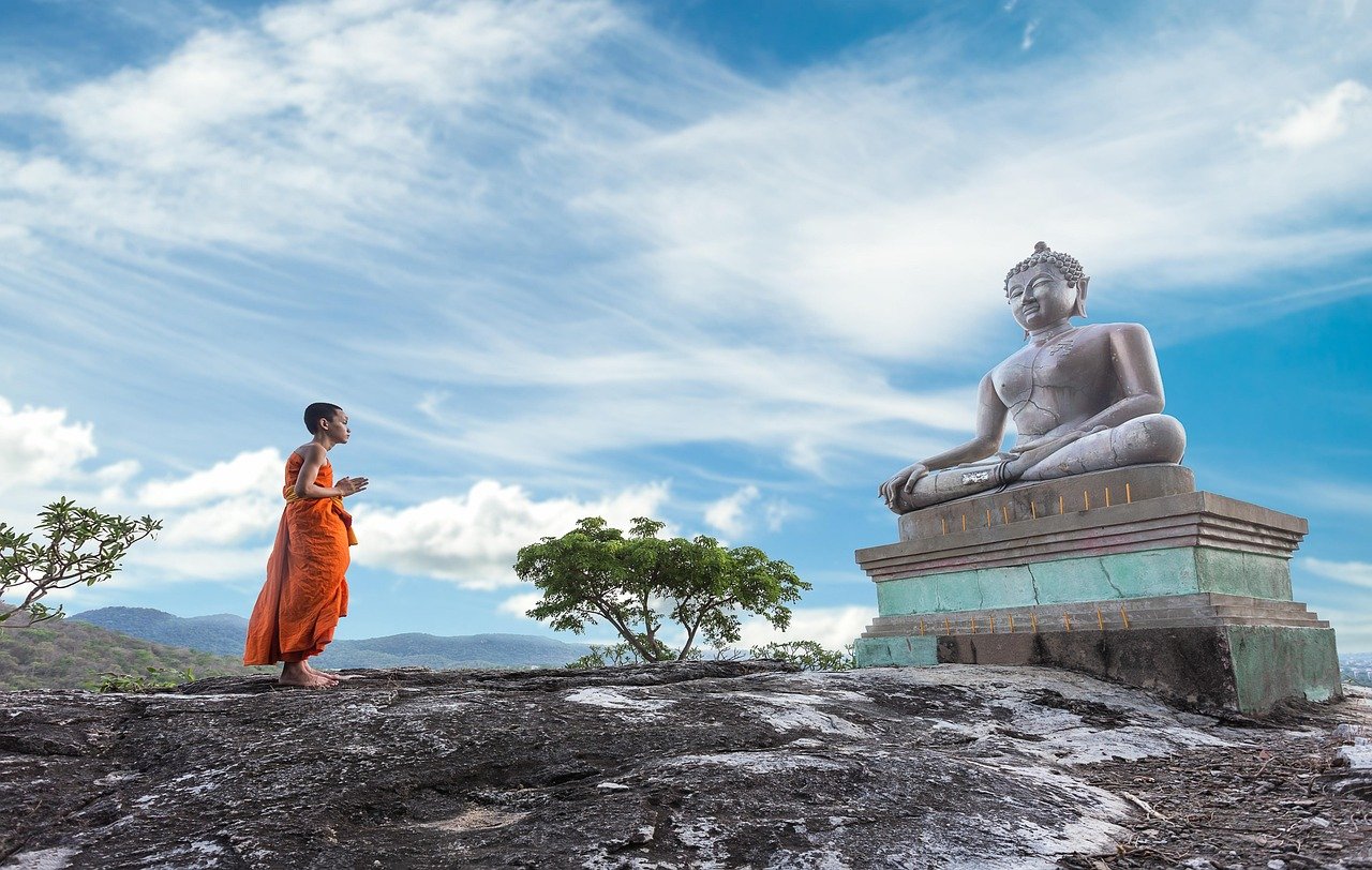 monje, buda, estatua, escultura, estatua de buda, buda purnima, budismo, culto, antiguo, asia, bangkok, niño, budista, meditación, monumento, tailandia, joven, rezando