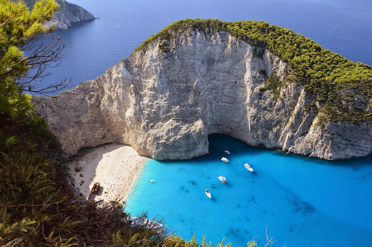 zakynthos, plaj, ada, koy, lagün, deniz, yunanistan, doğa, okyanus, mavi deniz, mavi okyanus, kıyı, deniz kıyısı, kayalıklar, dağ, manzara, deniz manzarası