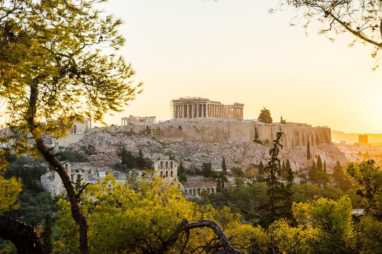 athens, sunset, acropolis, greece, city, vacation, tourism, ancient site, greek architecture, attica, big city, nature, europe