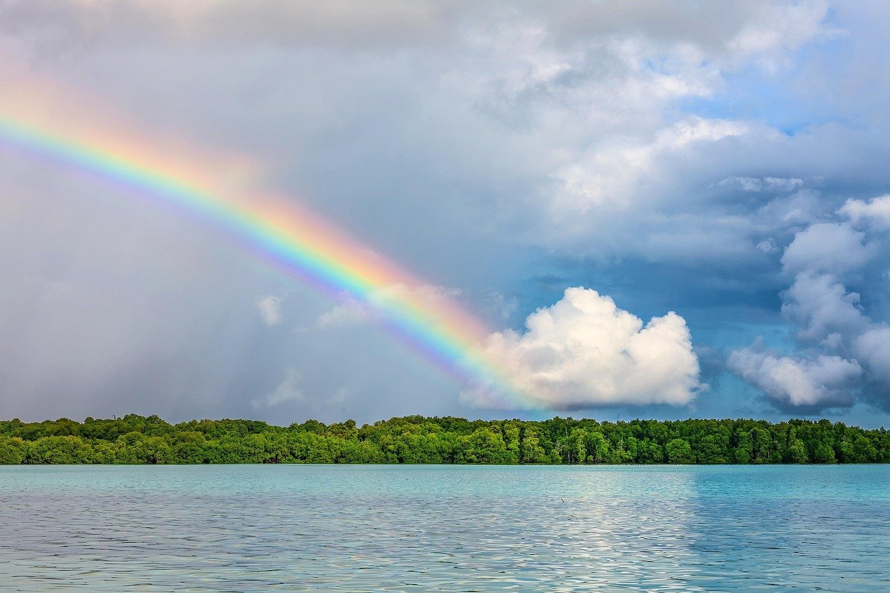 Landschaft, Regenbogen, tropisch, Atoll, Naturhintergrund, Natur, Lagune, Widi-Archipel, Indonesien, HD-Hintergrundbilder, schöne Natur, HD-Hintergrundbild, Naturhintergrundbild