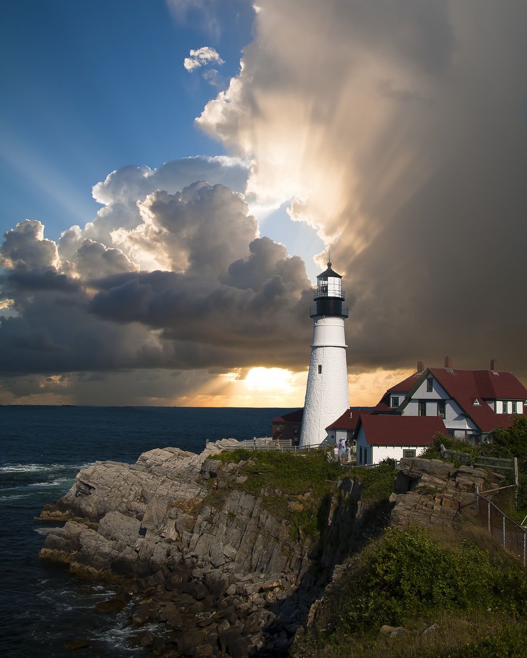 Leuchtturm, Klippe, Meer, Ozean, Leuchtfeuer, Turm, Landschaft, malerisch, Portsmouth, Natur, New England, USA