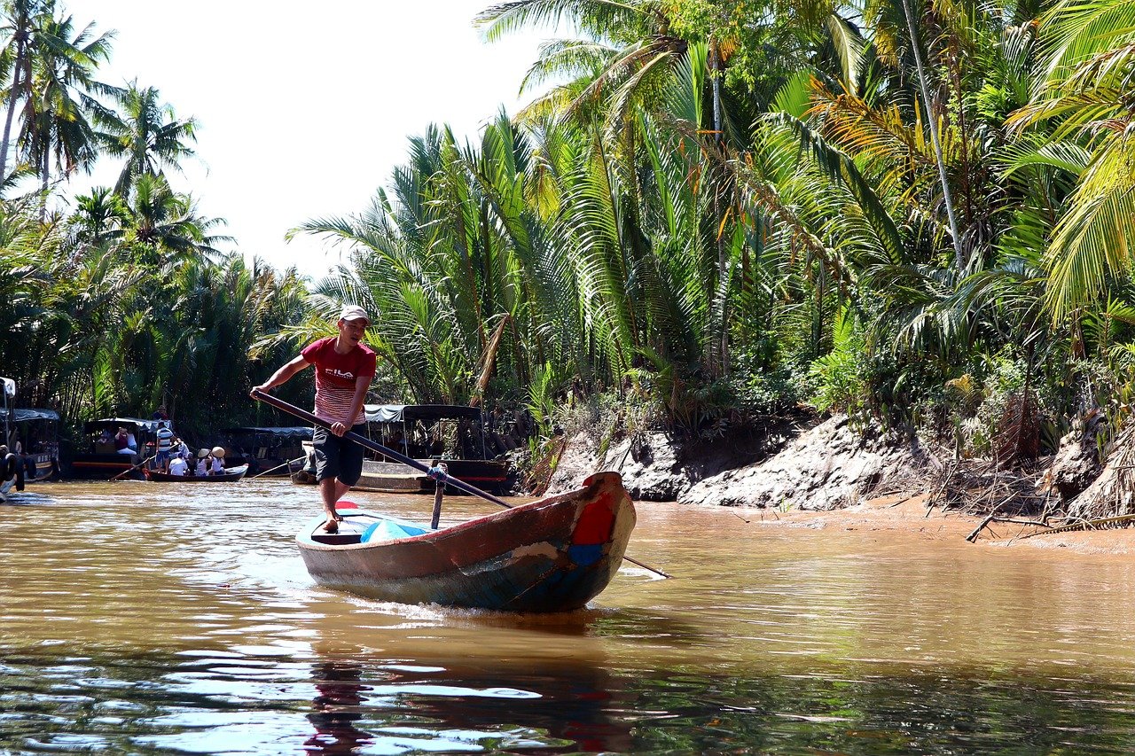 vietnam, mekong, boat, man, flow, mekong delta, mekong delta, mekong delta, mekong delta, mekong delta, mekong delta