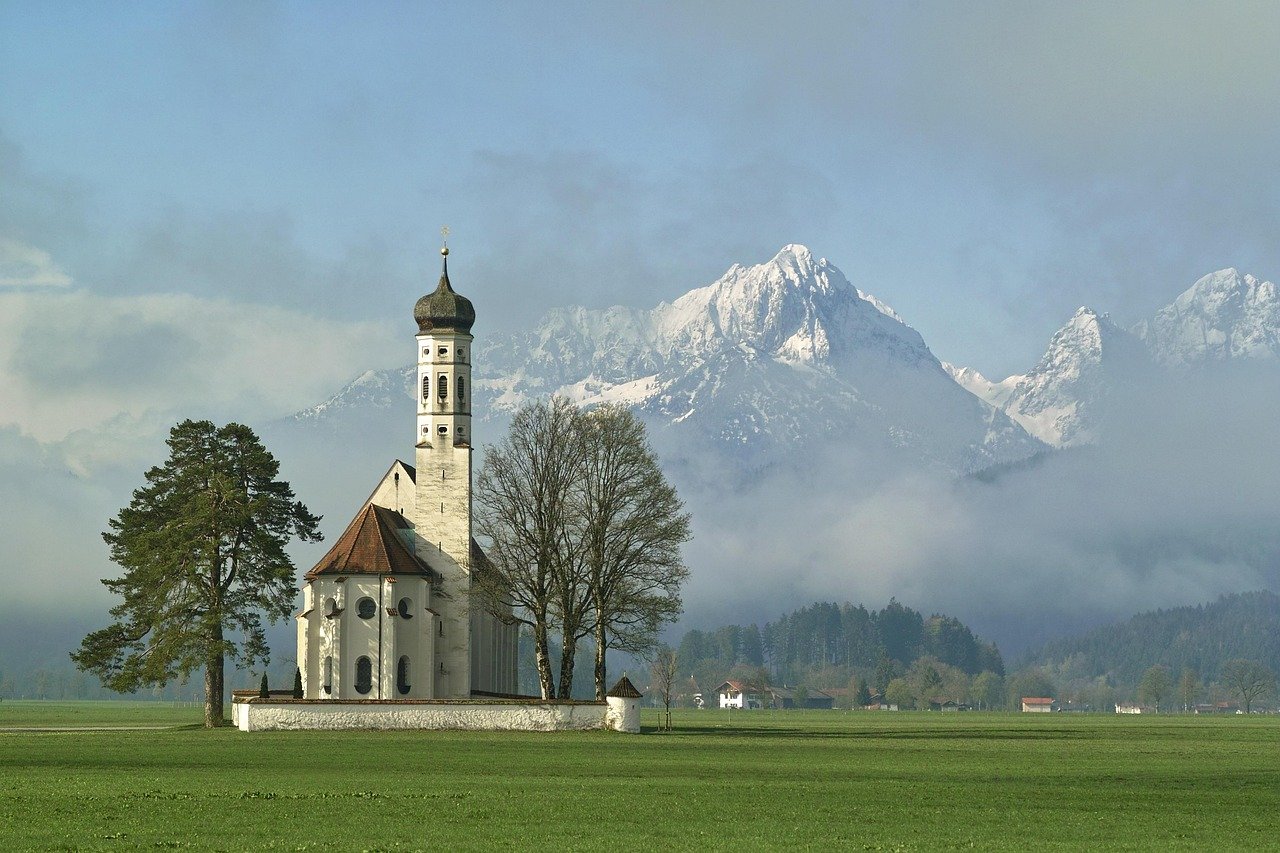 saint coloman, kilise, mimari, schwangau, ilkbahar, dağlar, doğa, bina, kilise kulesi, şapel