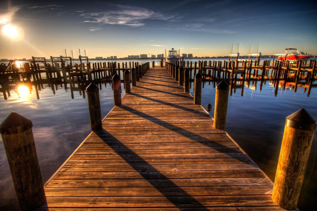 promenade en bois, nature, jetée, port, passerelle, coucher de soleil, bord de mer, mer, océan, crépuscule, calme, détente, panoramique, en bois, planches de bois