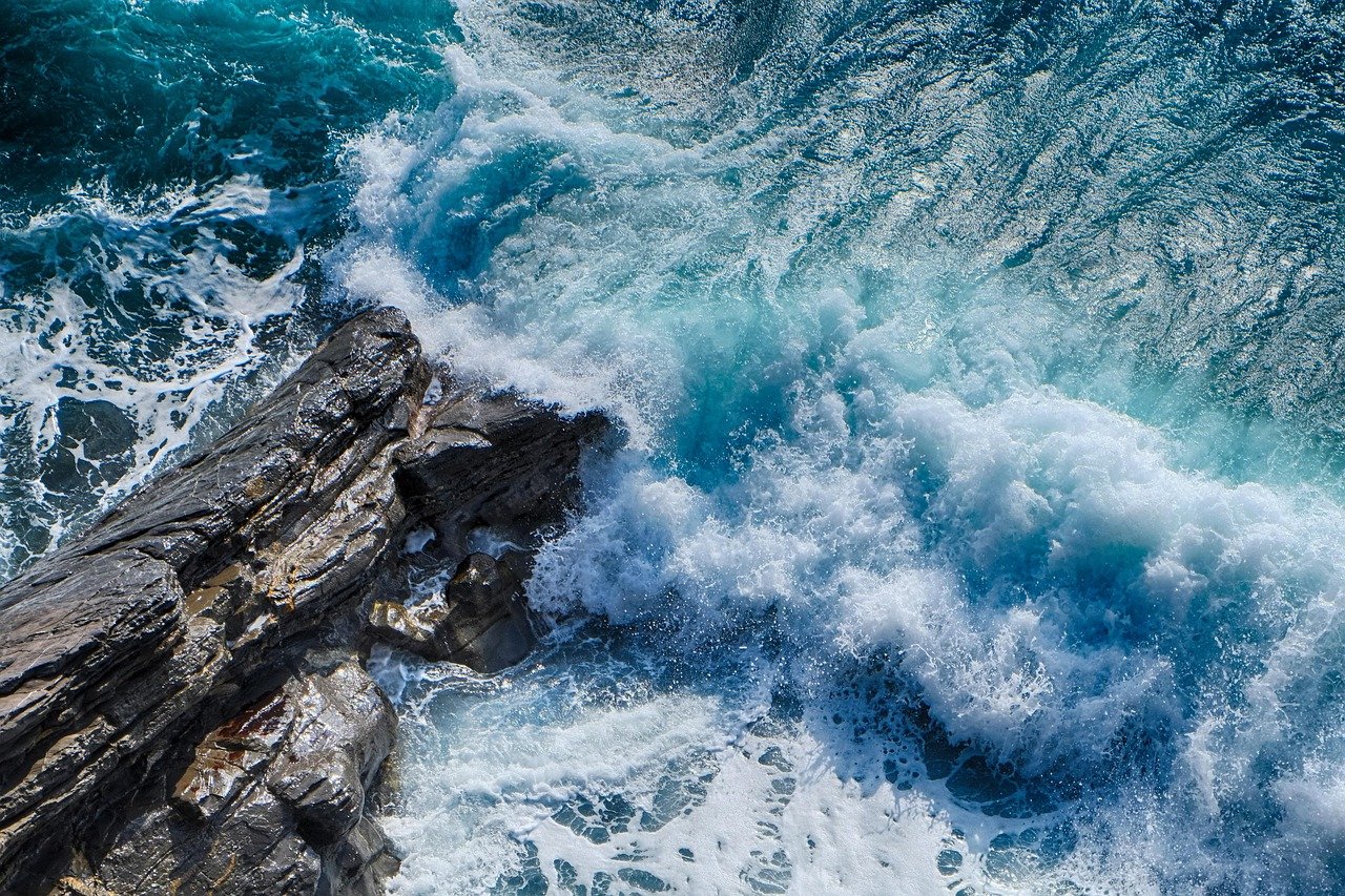 Meer, Welle, Natur, Sturm, Klippe, nass, Landschaft, blau, Ozean