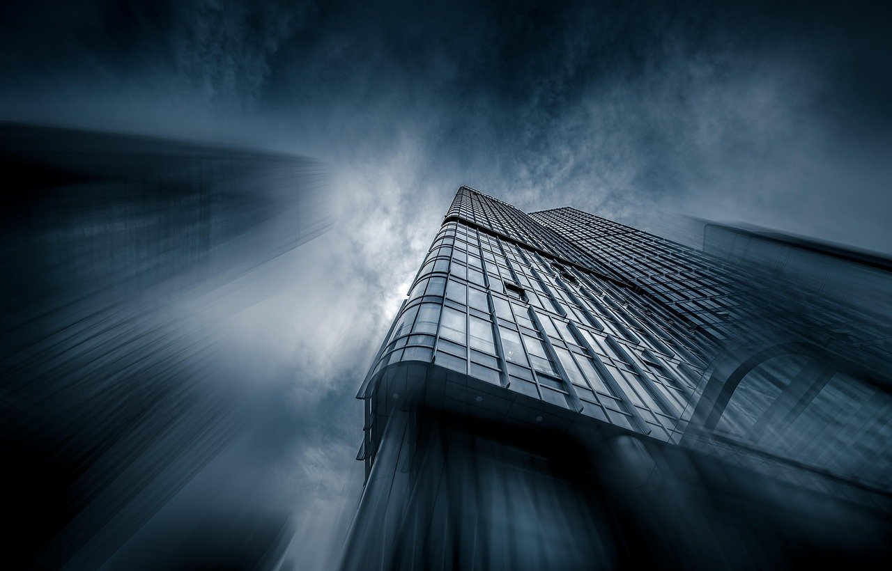edificio, ciudad, urbano, exteriores, rascacielos, pueblo, calle, intersección, cielo, iluminación, naturaleza, oscuro