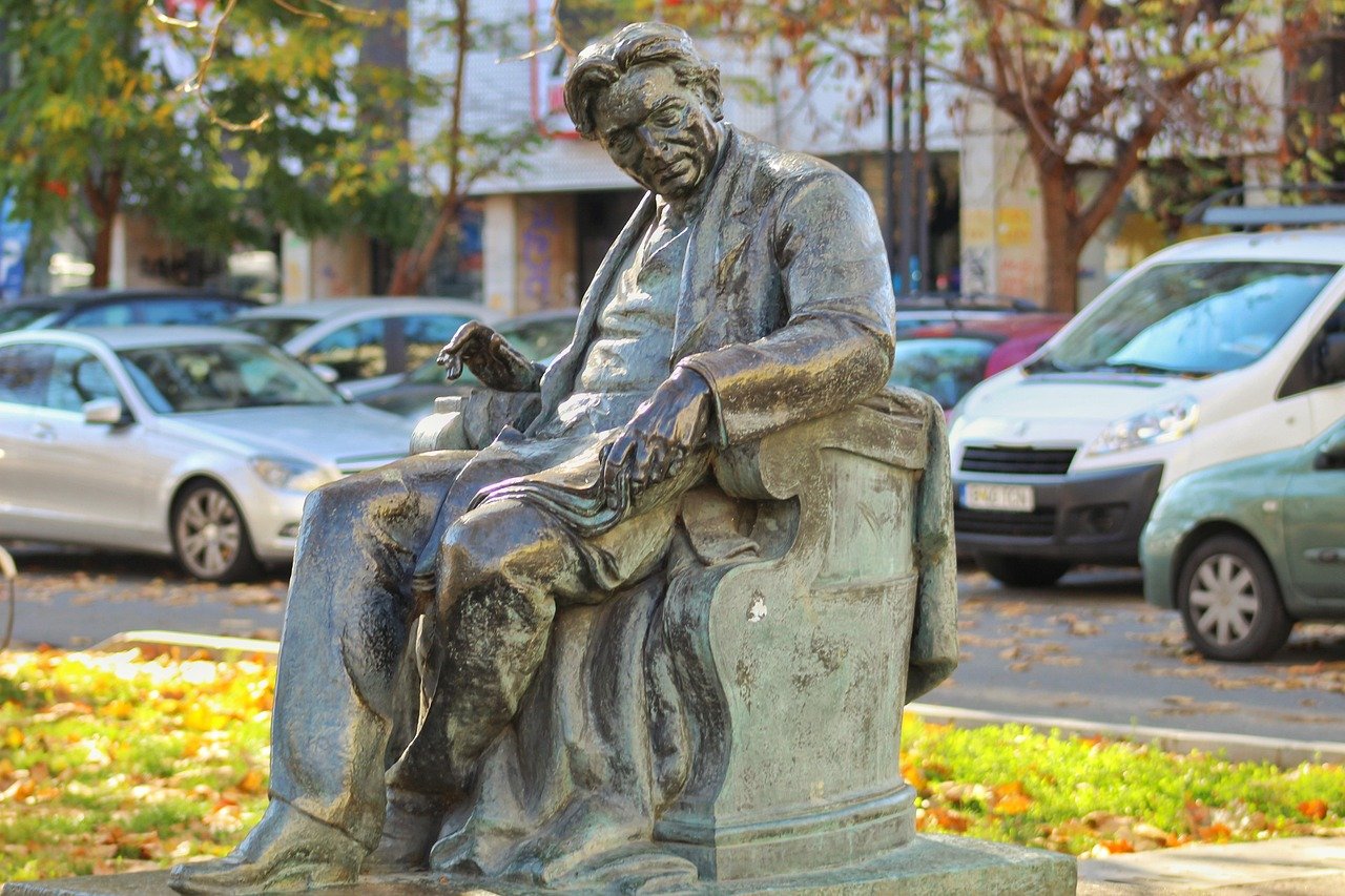 statue, sculpture, musicien, compositeur, george, enescu