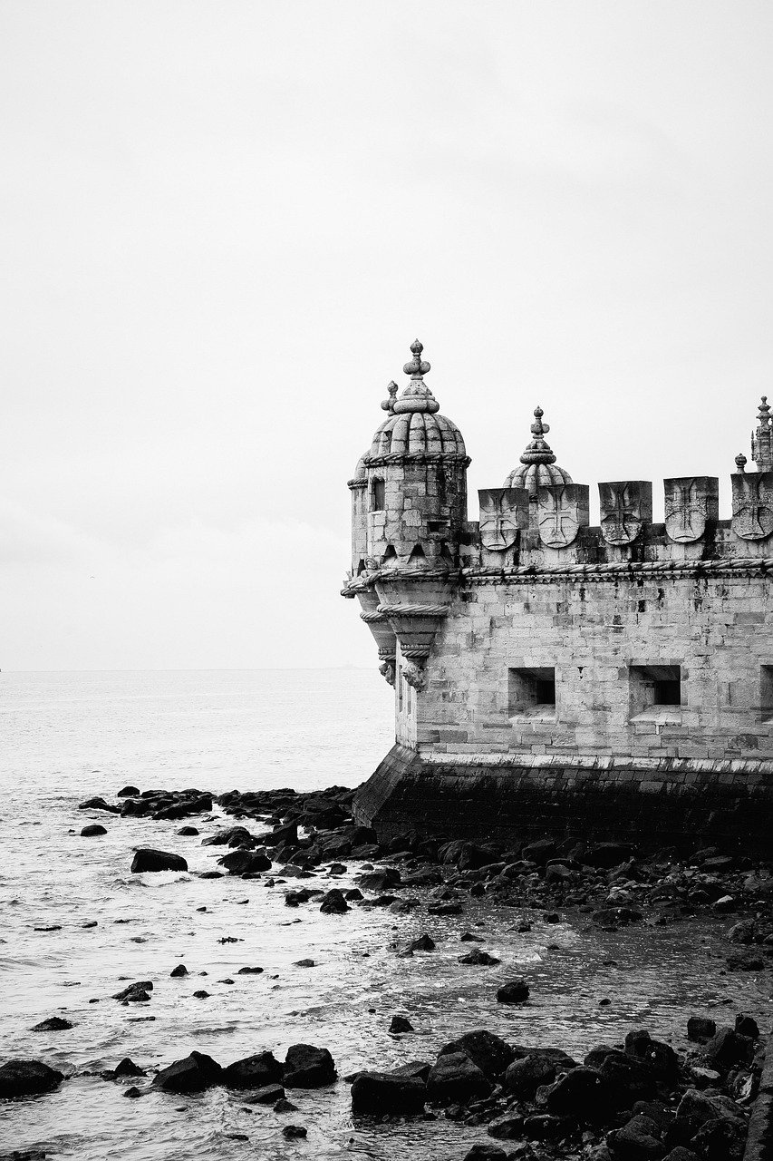 belém tower, torre de belem, tower, landmark, lisbon, portugal, tourism, travel, city, urban, city vacation, europe, lighthouse, monument, black and white, black and white, black and white, black and white, black and white, black and white