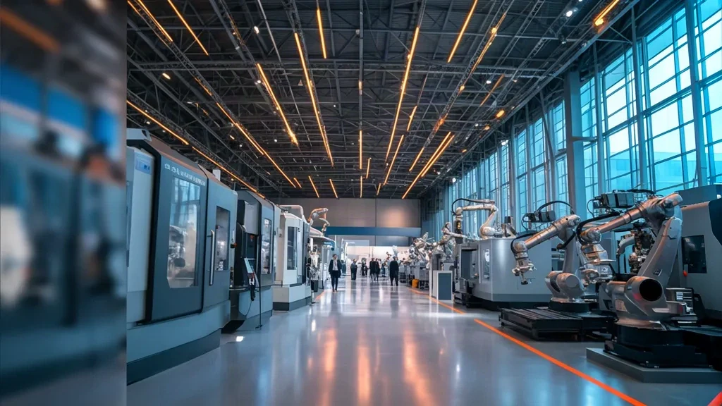 Pabellón de exposiciones de maquinaria industrial moderna en Turquía con máquinas CNC y brazos robóticos en MEEXX Machine Excellence Expo 2026