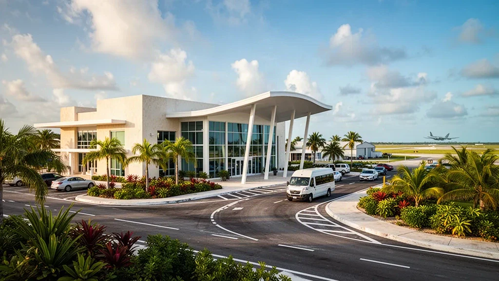 Terminal moderne de faible hauteur et voies de dépose à l'aéroport international de Chetumal dans le Quintana Roo, au Mexique