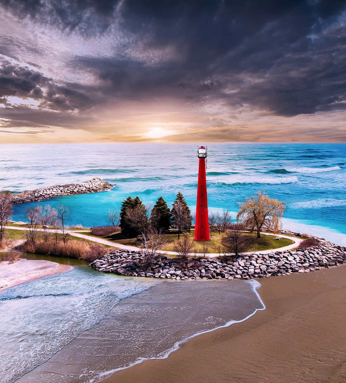 lighthouse, island, ocean, dock, pier, beacon, seascape, waves, inlet, watchtower, park, trees, jetty, sunset, beach, dark clouds, light, composite, nature, lighthouse, lighthouse, lighthouse, lighthouse, island, island, island, ocean, pier, beacon, beaco