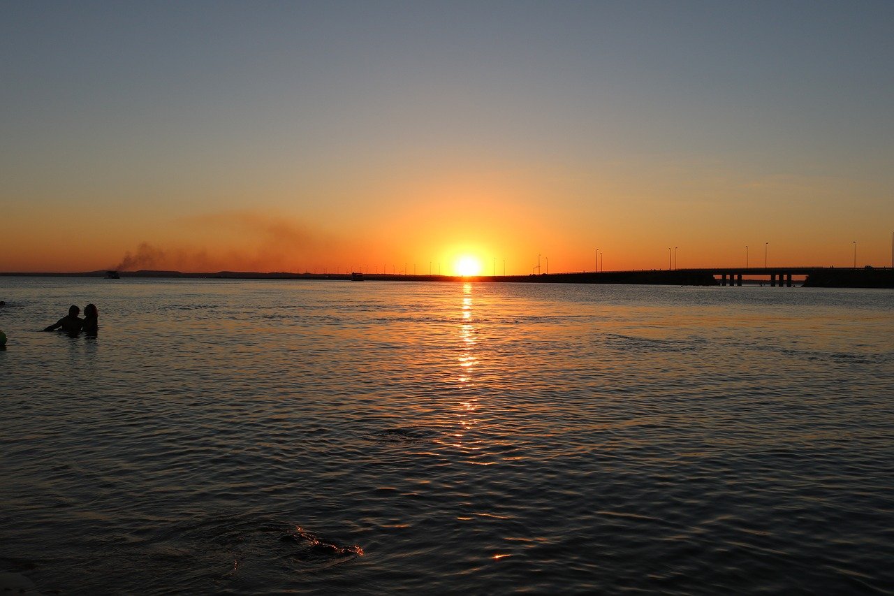 seascape, sunset, silhouette, sea, nature, ocean, beach, sun reflection, sunlight, sun, tocantins, palmas, brazil