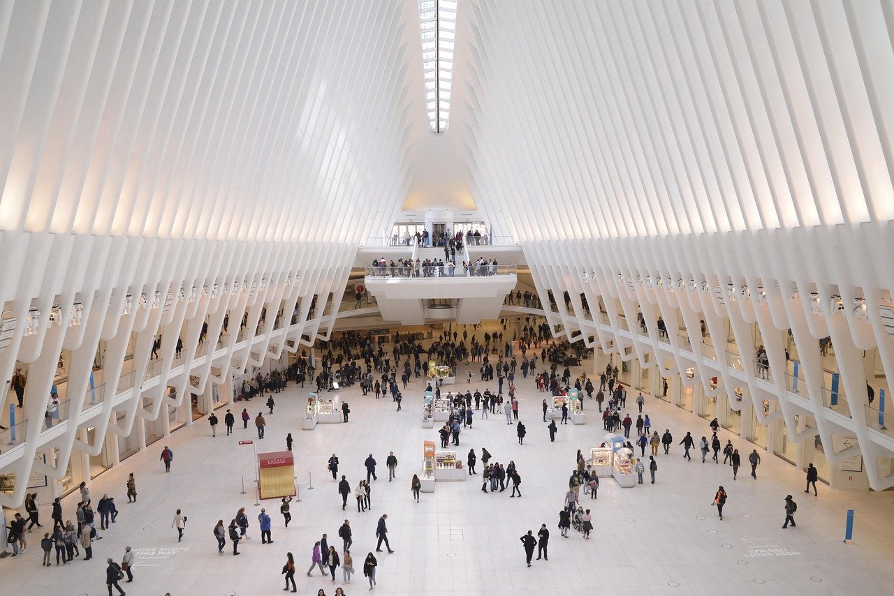 world trade center, immeuble, personnes, intérieur, architecture, foule, public, moderne, gare terminale, centre-ville, perspective, oculus, métro, new york, manhattan, amérique, métavers, états-unis