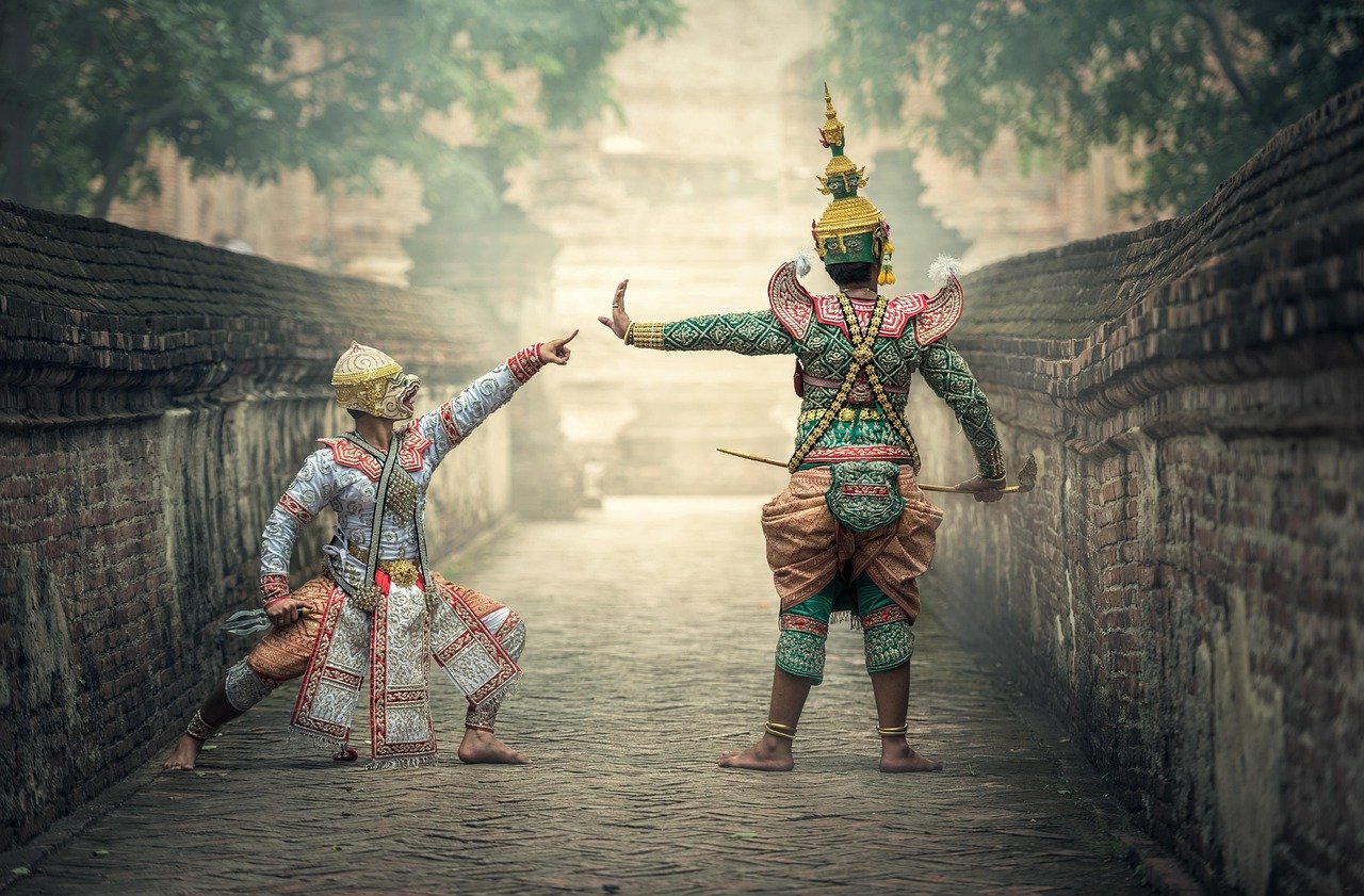 Schauspieler, Bangkok, Asien, Künste, antik, Kambodscha, Kleidung, Kultur, Tänzer, Theater, Show, Drama, Unterhaltung, Hanuman, Khon Kaen, Maske, Kostüme, Menschen, Ramakirti, Ramayana, Siam, Thailand, Tos-sa-kan, traditionell, Schauspieler, Bangkok, Bangkok, antik, anc
